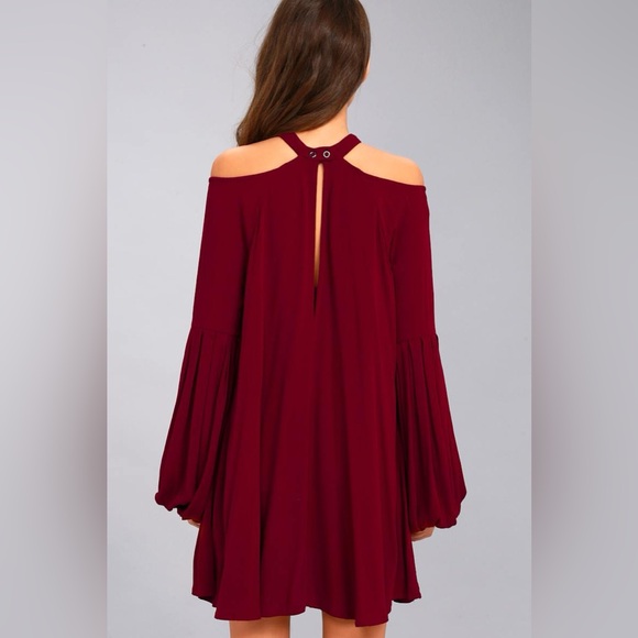 ⭐️ Free People Drift Away Burgundy Cold Shoulder Tunic Top Dress Size SMALL - Picture 7 of 14